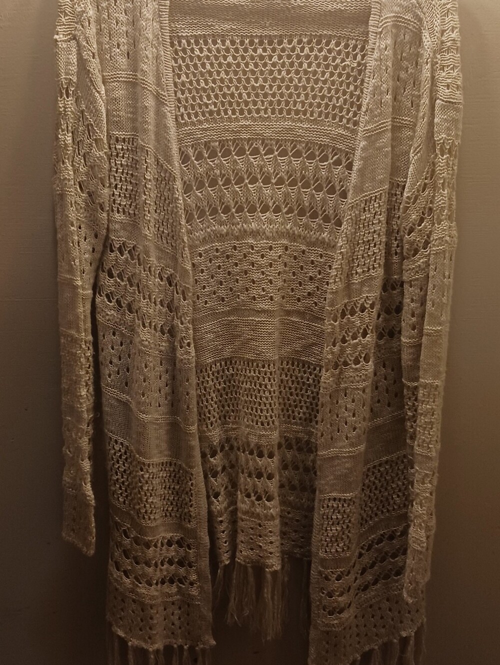 Others Follow Open Knit Fringe Cardigan - Cream